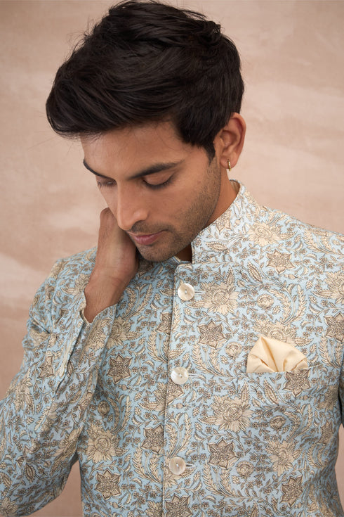 Powder Blue Sunflower Bandhgala Set